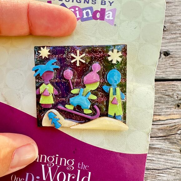 Pins By Lucinda Children Sledding Winter Brooch Pin Kids Playing in Snow Pin - Picture 2 of 5